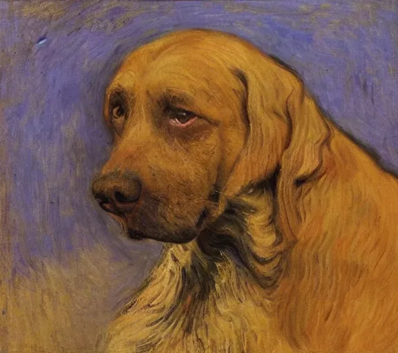 Prompt: studio portrait of a wizened old dog, extremely detailed; oil painting by Claude Monet