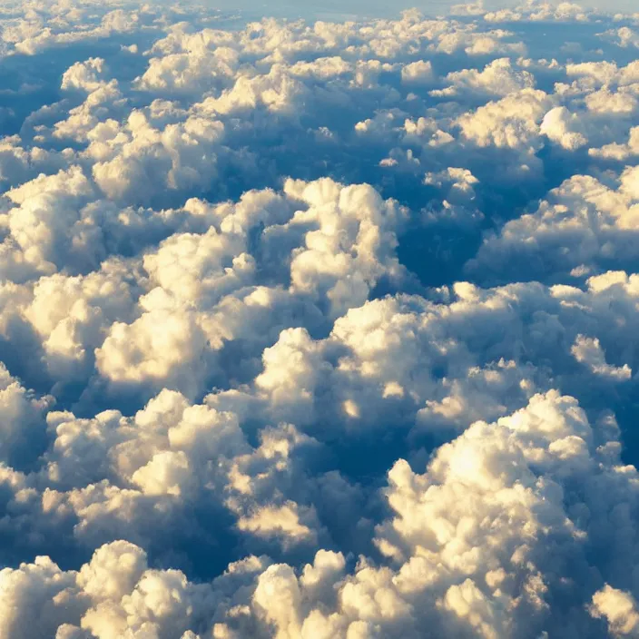 Image similar to Endless pale yellow clouds towering, seen from above, very detailed, 8k resolution