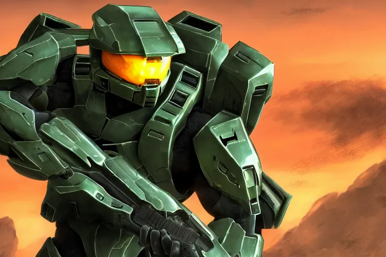 Prompt: halo master chief in the style of anime, hd, 8 k