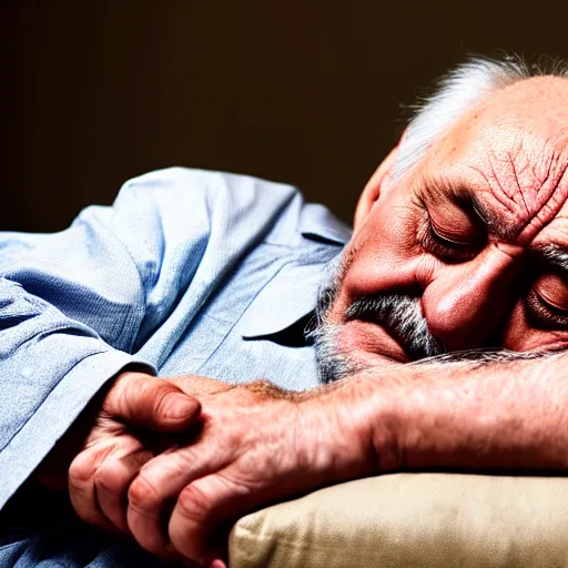 Image similar to photo of a 67 year old Romanian man falling asleep on the couch as he checks his pulse, National Geographic, photo, HD, 8k