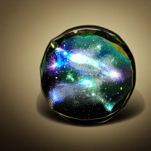 Prompt: a photorealistic complex magic macroscopic glass terrarium with a galaxy