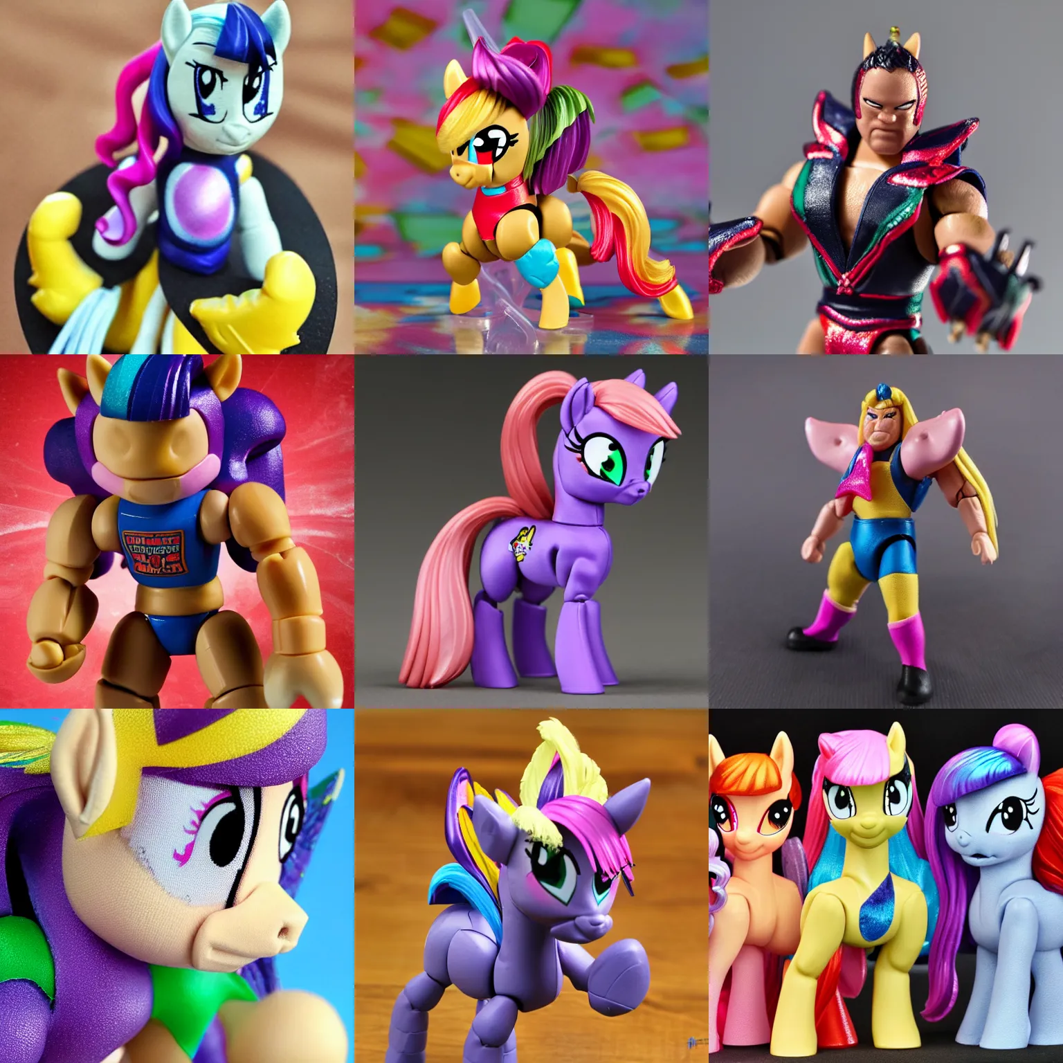 Prompt: high detail sharp close up of wrestling action figure but its my little pony