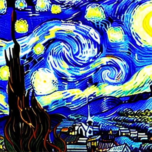 Prompt: Starry night vii poster but the black is white and the dark blue is light, deep detailed