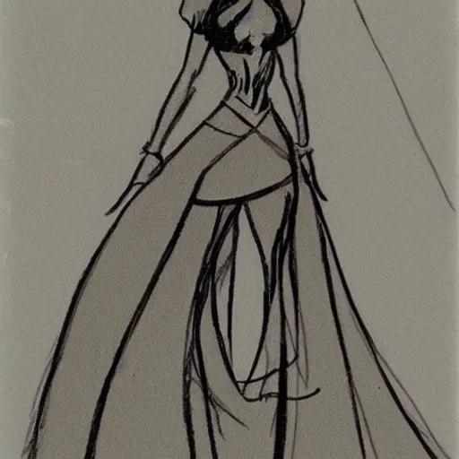 Image similar to milt kahl sketch of victoria justice with curvy body as princess padme from stars wars episode 3