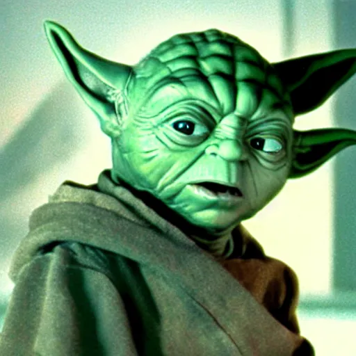 Image similar to a still of Yoda in Batman (1989), sharp focus, detailed, centered,