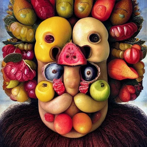 Image similar to giuseppe arcimboldo, delicate fruit faces, new scifi movie