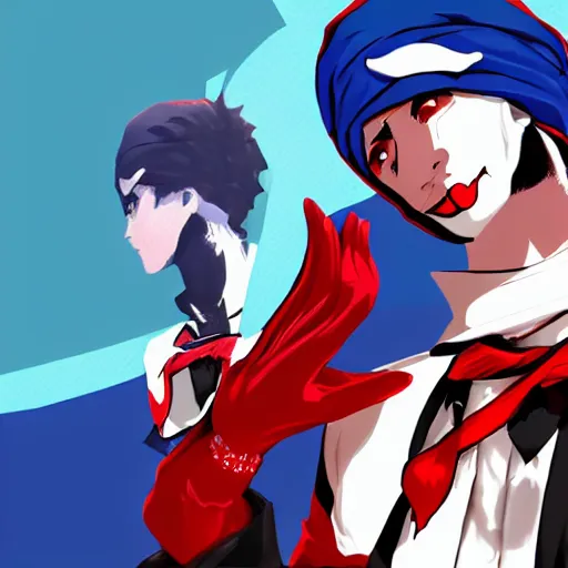 Image similar to A young man wearing a blue turban, beardless, shaven face, middle-eastern, in the style of Persona 5, Persona 5, Persona 5 artwork