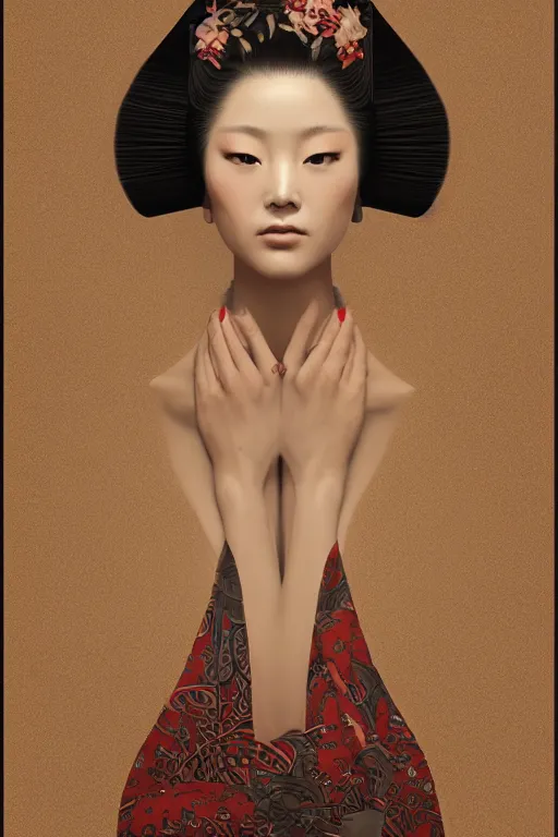 Prompt: A masterpiece portrait of a Incredibly geisha, medium shot, intricate, elegant, highly detailed, trending on artstation, digital art by Ash Thorp