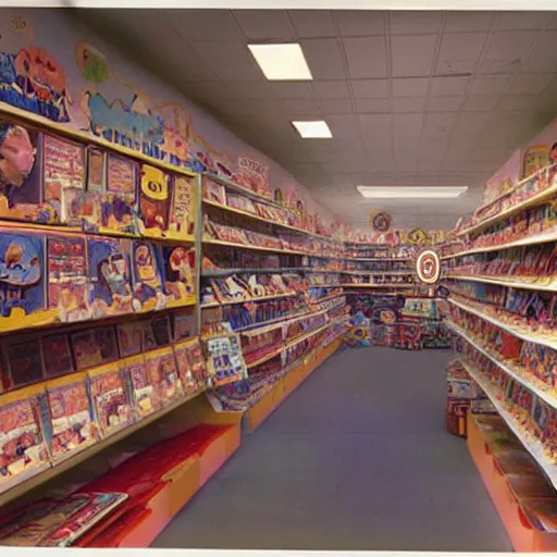 Image similar to 1 9 8 0's toys r us store, 1 6 mm film, 1 9 1 0 s, autochrome