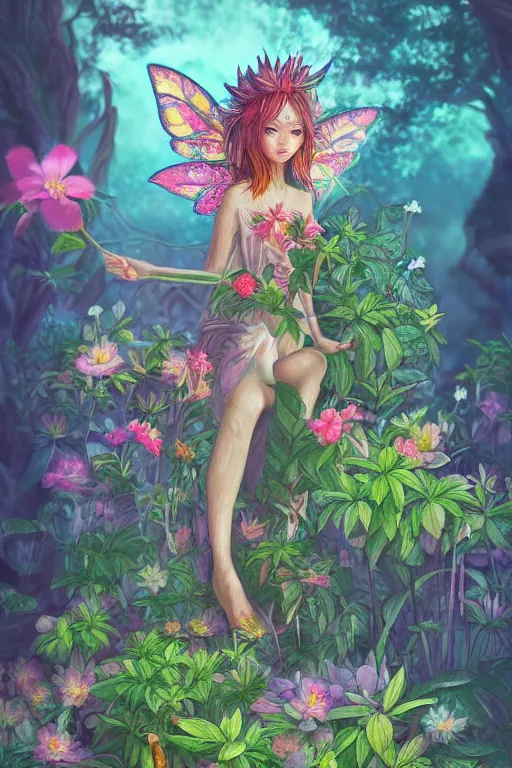 Image similar to book cover | plant fairy | digital painting | highly detailed | vivid colors | cinematic atmosphere | hyper detailed | yutaka kagaya