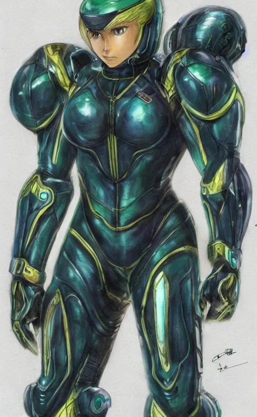 Image similar to samus aran bioorganic varia suit, energetic varia suit, full body portrait, highly detailed, intricate, concept art