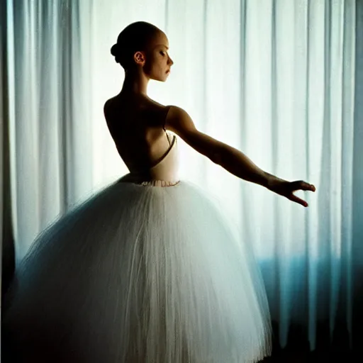 Image similar to portrait of a ballerina, cinematic light and reflections, beautiful dreamy lighting, by annie leibovitz,