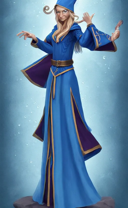 Image similar to elf female sorcerer doing water magic spells, blue robes, exquisite details, full body character design on a white background, by studio muti