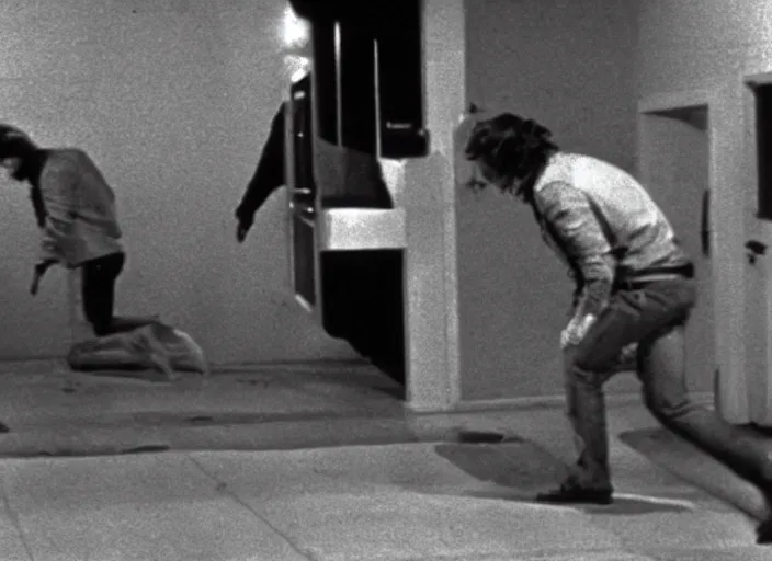 Prompt: disturbing security cam footage of a human corpse walking in the stree horror film practical fx by david cronenberg 1 9 7 0