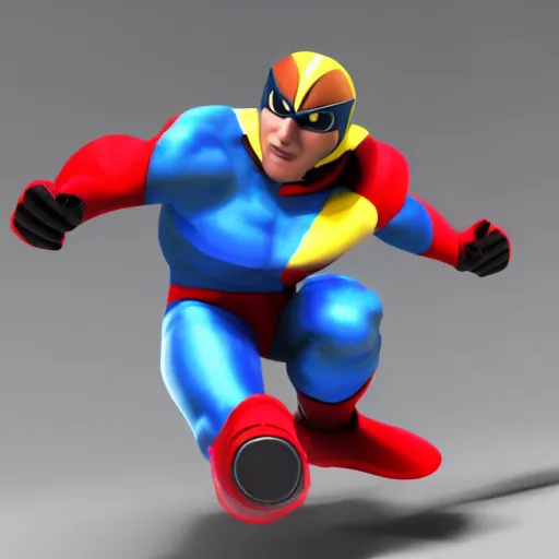 Prompt: captain falcon leaping out of the blue falcon by michael bay, 3 d render