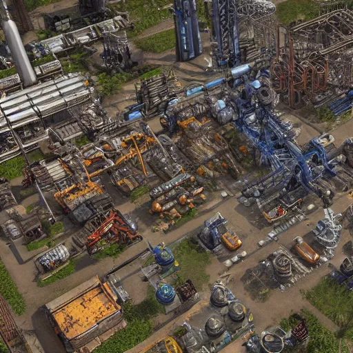 Image similar to realistic factorio, 4K HD city photography, aerial view, steampunk