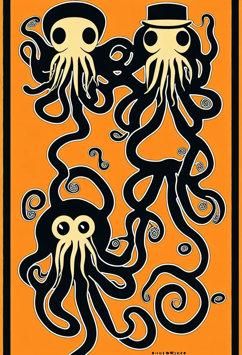 Prompt: concert poster for the band 'GrandpaFinger', symmetrical octopus wearing a top hat, vector art, 8k, highly detailed illustration