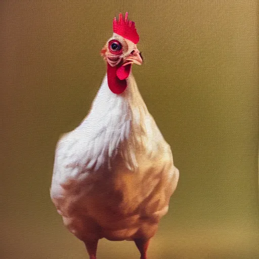 Image similar to a high quality photo of a chicken wearing a suit, Impressionism, 8k