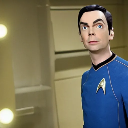 Image similar to Movie still of Jim Parsons as Spock from Star Trek