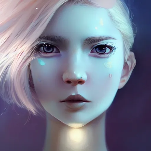 Image similar to very cool girl blonde hair black back, mint higlights, strong eyelashes, cute nose and lips makeup, nose piercing, detailed portrait, intricate complexity, by greg rutkowski, artgerm, ross tran, conrad roset, takato yomamoto, ilya kuvshinov. 4 k, beautiful, cinematic dramatic atmosphere