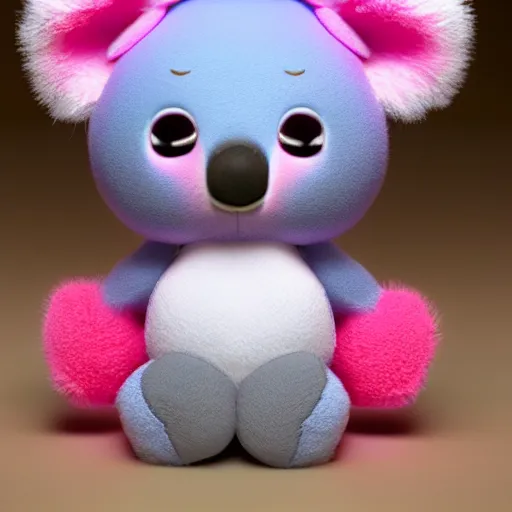 Image similar to a cute fumo plush of a koala girl, pink and blue, lens flare studio light, vray