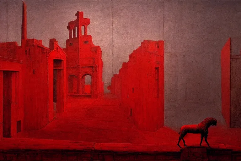Prompt: only with red, caesar after win war, the deal, a red tiger, in hoc signo vinces, rome in background, an ancient path, in the style of beksinski, part by hopper, part by rodcenko, part by hofbauer, intricate composition, red by caravaggio, insanely quality, highly detailed, masterpiece, red light, artstation