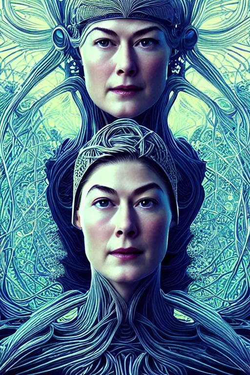 Image similar to young rosamund pike portrait as the flying spaghetti monster god, art deco, fantasy, intricate art deco designs, elegant, highly detailed fractals, sharp focus, art by artgerm and beeple and greg rutkowski and wlop