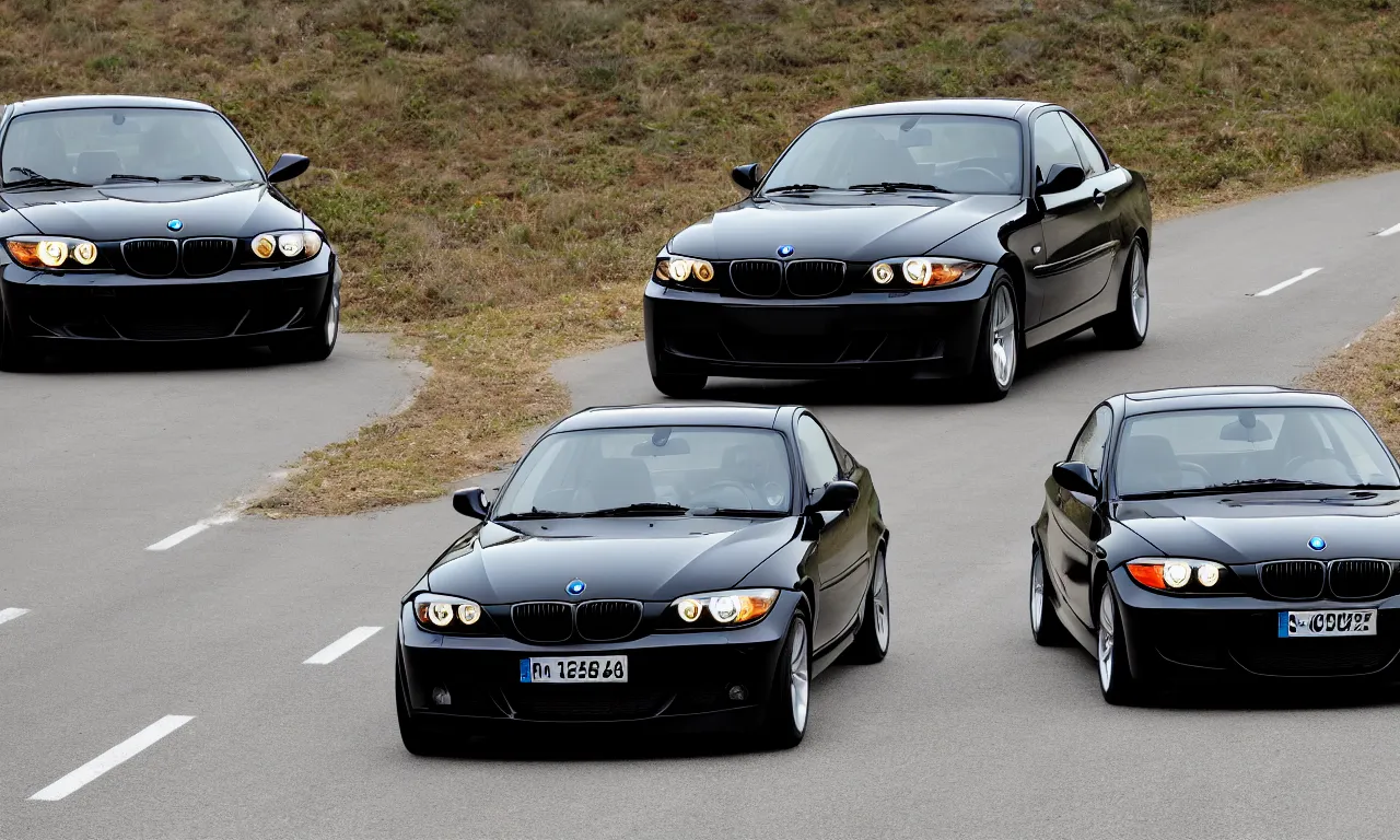 Image similar to beautiful black bmw 2 0 0 3 driving on the road uhd 4 k colors