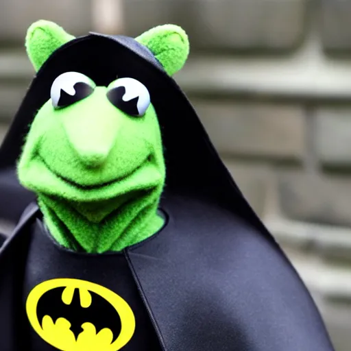 Image similar to kermit the frog dressed as batman