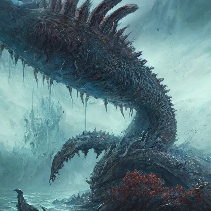 Image similar to sea monster large horror under the ocean d & d, d & d style, trending on artstation, intricate, highly detailed, vivid painting, colorful, art by greg rutkowski