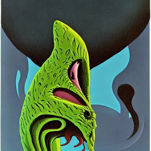 Image similar to roger dean art of a retro alien