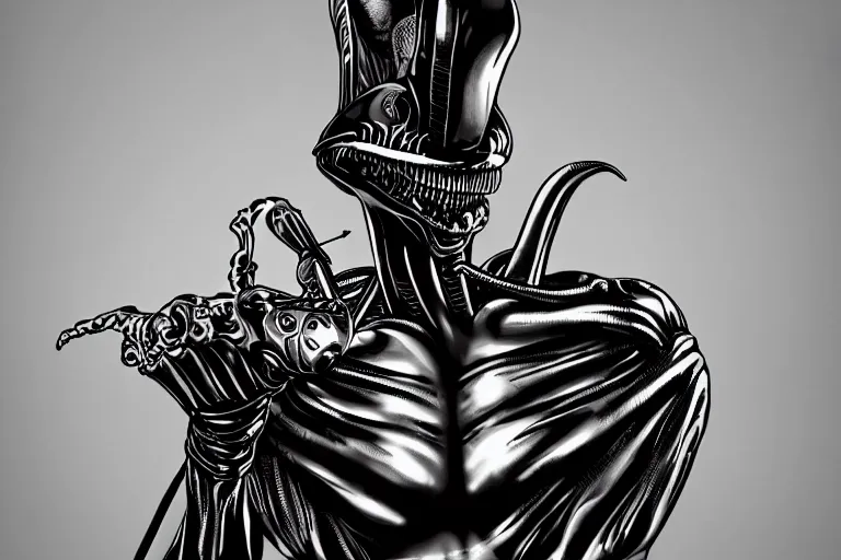 Image similar to beautiful xenomorph wearing a coctail dress, hyperrealistic, centered, 85 mm, by Terry Richardson, zeiss lens, award winning, 8k, behance portfolio