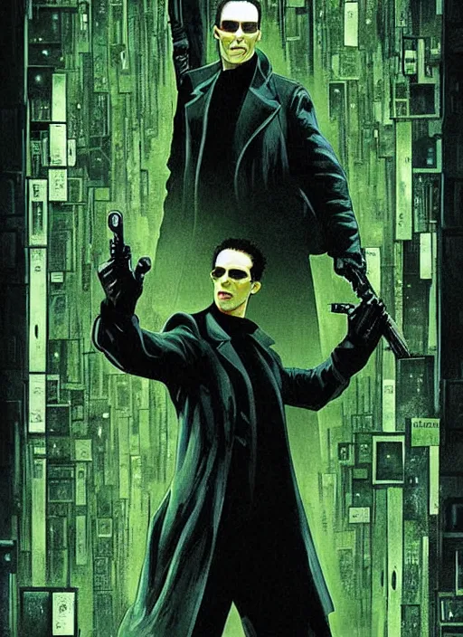 Prompt: the matrix poster artwork by Michael Whelan, clean