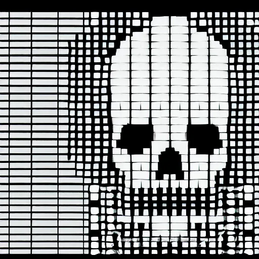 Image similar to evil skull made out of binary code, on computer screen, old computer