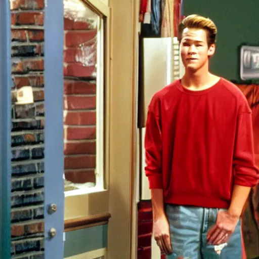 Prompt: zack morris in the backrooms