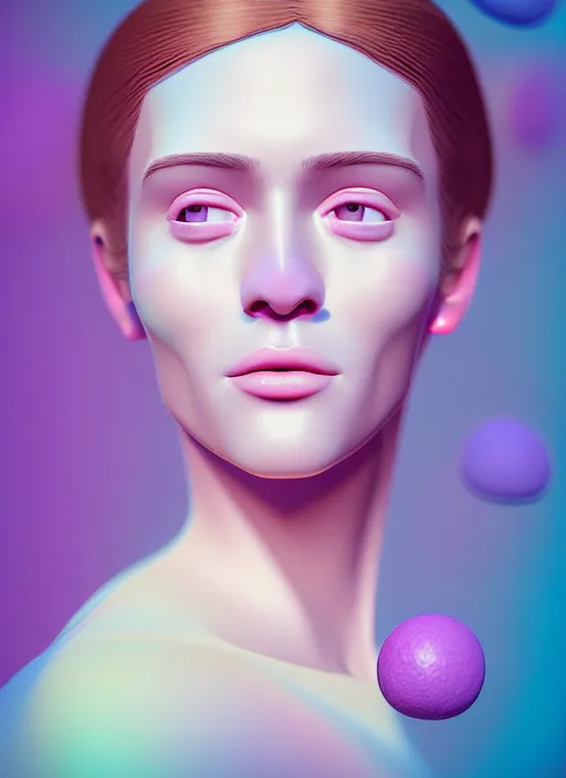 Image similar to Kodak Portra 400, 8K, soft light, volumetric lighting, highly detailed, fine art portrait photography in style of Giovanni Gastel , britt marling style 3/4 face morphing with soft pastel colors tropical fishes, metamorphosis complex 3d render, 150 mm lens, soft blur background, bust with intricate details, elegant, hyper realistic, ultra detailed, octane render, etheric, outworldly colours, emotionally evoking, head in focus, fantasy, ornamental, intricate, elegant, 8K, soft light, volumetric underwater lighting, highly detailed, Refined, Highly Detailed, soft lighting colors scheme, fine art photography, Hyper realistic, photo realistic