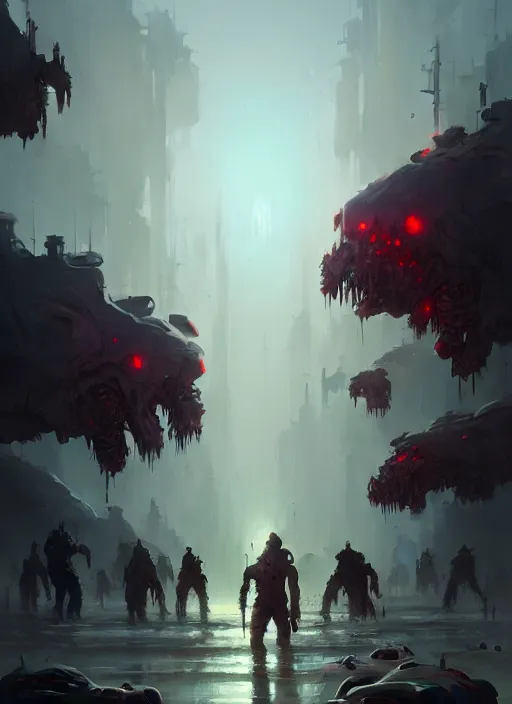 Image similar to trending on artstation, by jordan grimmer, huge scene, art greg rutkowski, zombies cyborg