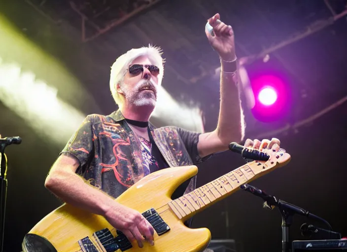 Prompt: photo still of michael mcdonald on stage at vans warped tour!!!!!!!! at age 3 8 years old 3 8 years of age!!!!!!! throwing a keytar into the crowd, 8 k, 8 5 mm f 1. 8, studio lighting, rim light, right side key light