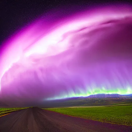 Image similar to amazing photo of a purple tornado in the sky by marc adamus, beautiful dramatic lighting