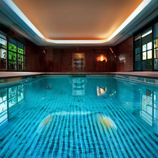 Image similar to dslr photograph of a liminal space indoor pool