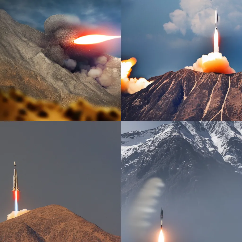 Prompt: Professional Photography Of A Missile Crashing Into A Huge Mountain, 4K, Photorealistic