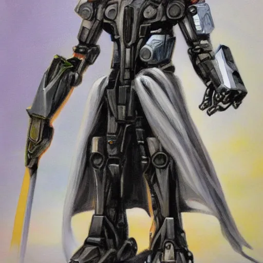 Image similar to gandalf as cyborg mecha, painting