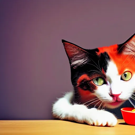 Image similar to happy red - haired cat using a computer, viewed while eating a banana, black background, retro design, high quality detailed image