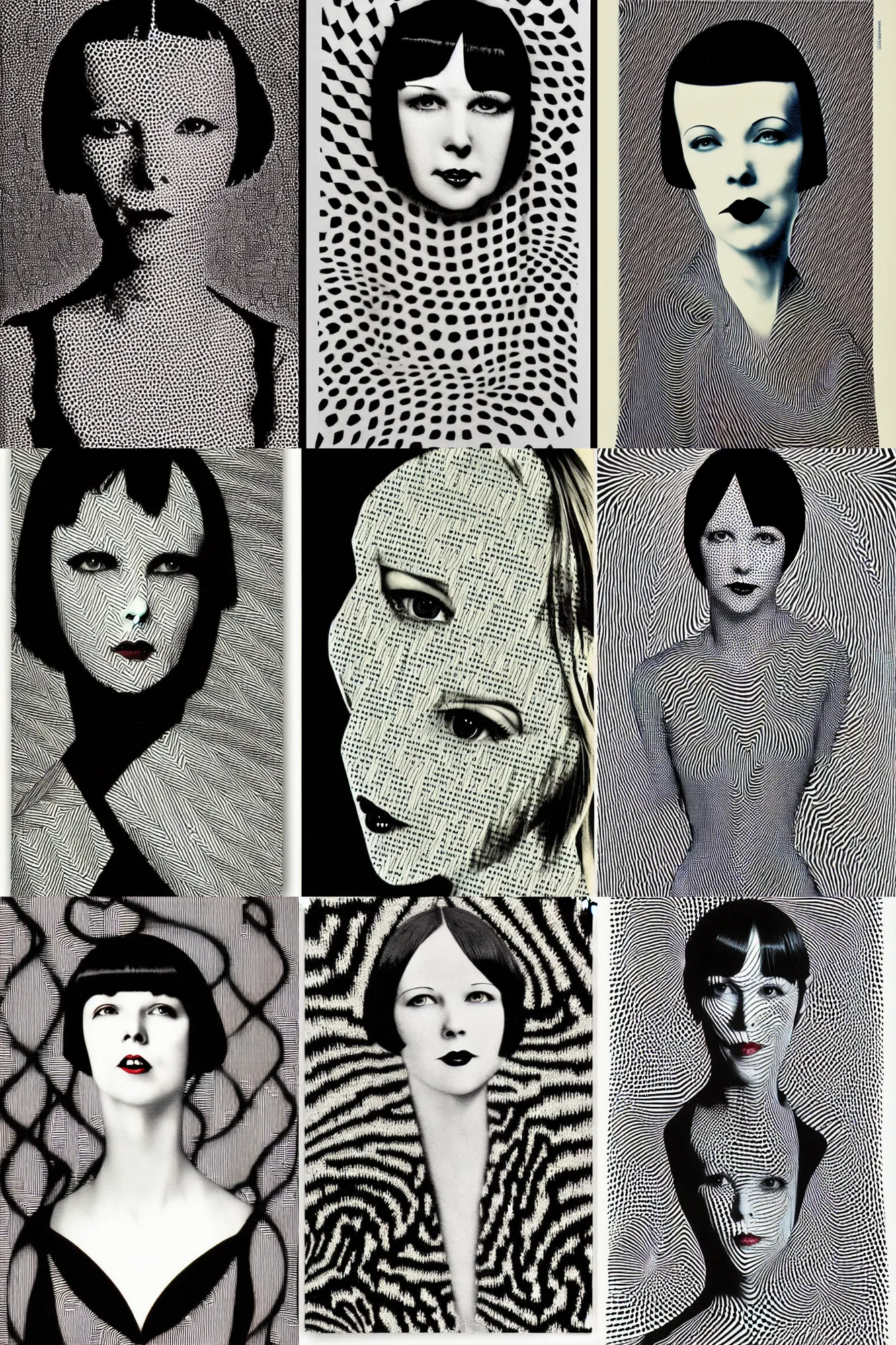 Prompt: portrait of 2 2 yeard old mary louise brooks as a vampire, op art, by ed fairburn