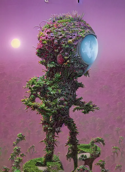 Image similar to blockchain headquater nendroid ginoid by zdzislaw beksinski and hajime sorayama lush plants and spiky bones everywhere, the moon is big an in the city, glowing paper lanterns, high fashion, magic details, by james jean, hd, 8 k, trending on artstation, uhd