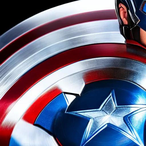 Prompt: close-up photograph of Captain America, incredibly detailed, very beautiful, studio lighting, 50mm lens