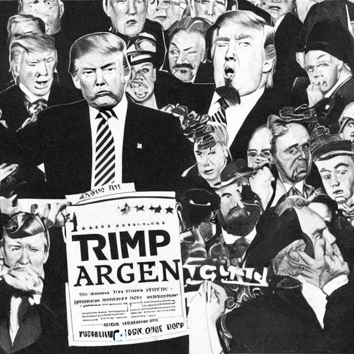 Prompt: bearded donald trump winning 2 0 2 4 presidential election in 1 9 4 0's style propaganda
