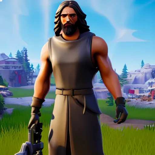 Image similar to screenshot of jesus in fortnite, unreal engine 5, 4 k, render, high definition