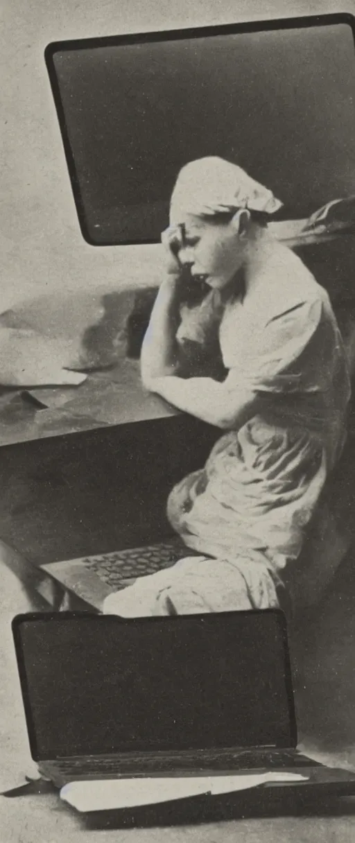 Prompt: 1 9 0 0 s photo of a person on a macbook pro