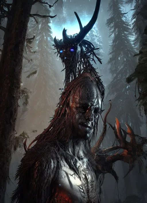 Image similar to wendigo ultra detailed fantasy, elden ring, realistic, dnd character portrait, full body, dnd, rpg, lotr game design fanart by concept art, behance hd, artstation, deviantart, destiny 2, global illumination radiating a glowing aura global illumination ray tracing hdr render in unreal engine 5